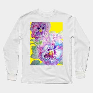 Purple Pansy Watercolor Painting Floral Long Sleeve T-Shirt